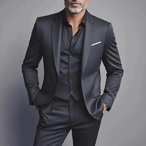 Men Suit Business Formal Wedding Banquet Notch Lapel Single Breasted Jacket Vest Pants Polyester Blend Professional