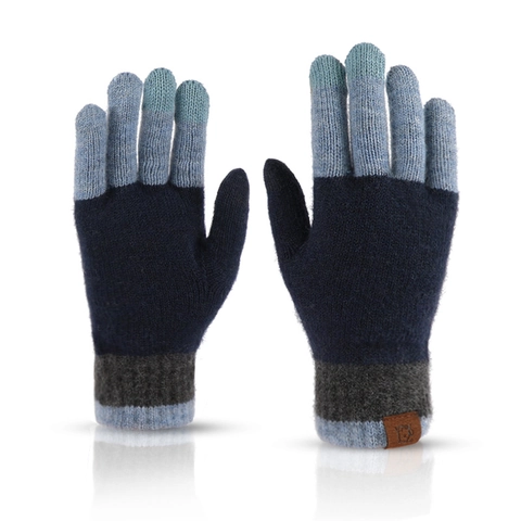 Guantes De Invierno De Punto Mezcla De Lana Forro Cepillado Color Block Pantalla Táctil Sensible Para Mujeres Hombres