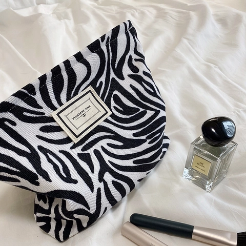 Borsa Per Cosmetici Vintage In Velluto A Coste Stampe Leopardate Zebra Fiori Organizer Da Toletta Portatile Donna