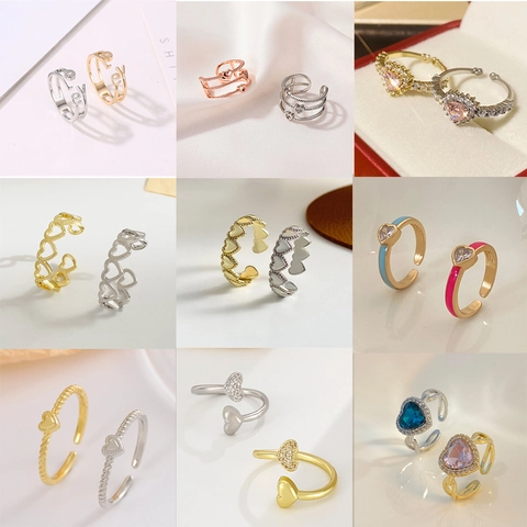 Anelli Aperti Regolabili A Forma Di Cuore Lega Con Zirconia Smalto Design Amore Stile Ins Vintage Gioielli Per Donna