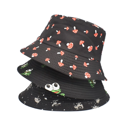 Cappello Alla Pescatora Poliestere Stampato Fungo Rana Motivo Cielo Stellato Protezione Solare Pieghevole Per Uomini Donne