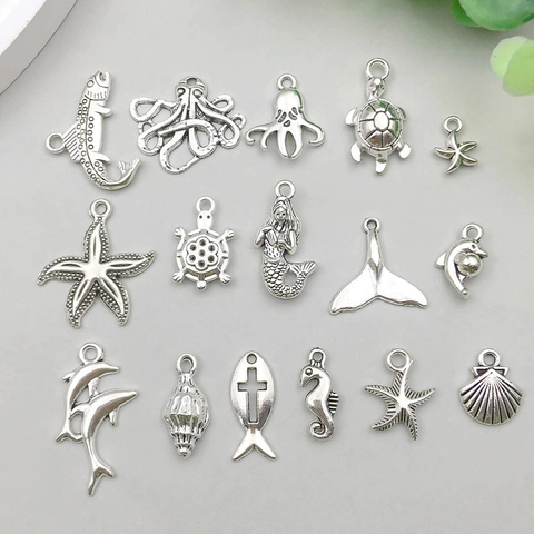 Ciondoli Pendenti Oceano Marino Lega Di Zinco Argento Antico Creazione Gioielli DIY Stella Marina Sirena Polpo Conchiglia Tartaruga