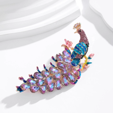 Broche de Pavo Real Fénix de Esmalte Estilo Chino Vintage Con Strass Colorido Perla Artificial Pin de Aleación Chapado en Oro Mujer