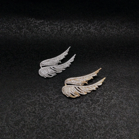 Spilla Ala D'Angelo Multistrato Piuma Lega Strass Brillante Vintage Elegante Gioielli Per Donne
