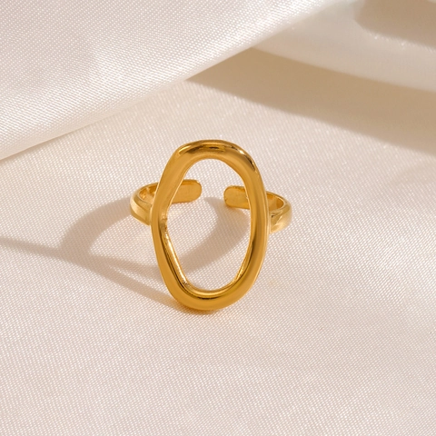 Anillo Geométrico Ovalado Minimalista De Acero Inoxidable Banda Abierta Ajustable Para Mujeres Joyería Pulida