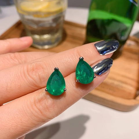 Simple Copper White Gold Plated Emerald Green Paraiba Blue Pear Shaped Zirconia Pendant Necklace Earrings For Women Jewelry