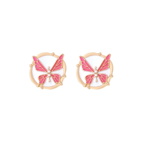 Butterfly Stud Earrings With Stainless Steel Earring Post Alloy Enamel Faux Artificial Pearl Round Base Fashion Design For Women