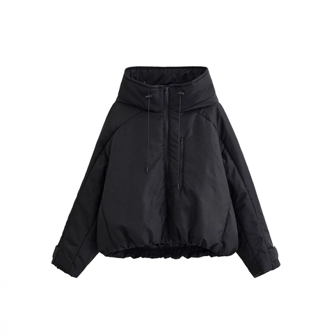 Chaqueta Acolchada Con Capucha Para Mujer Poliéster Algodón Invierno Cálida Casual Color Sólido Ropa Exterior