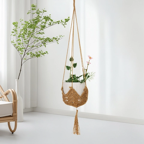 Hand Woven Macrame Plant Hanger Hemp Cotton Rope Hanging Flower Pot Holder With Tassels Boho Home Garden Decor