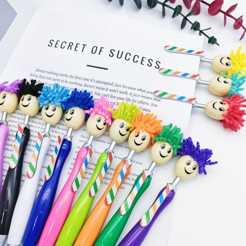 Smiley Gesicht Kugelschreiber Mopp Kopf Mikrofaser Haar Stylus Für Touchscreen Bunter Kunststoff Lustiges Kreatives Geschenk