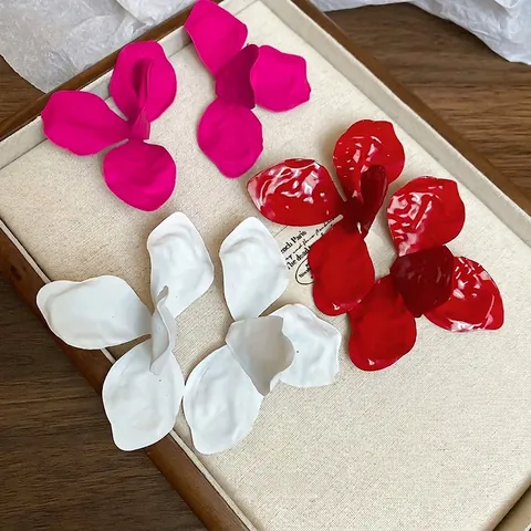 Matte Lackierte Legierung Blumenblatt Statement Ohrringe Mit Silber Ohrringpfosten Für Damen Mode Schmuck Elegant
