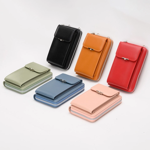Borsa A Tracolla Per Cellulare In Pelle PU Da Donna Portafoglio Lungo Multifunzionale Con Patta E Fibbia Di Perla Artificial
