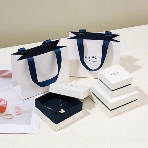 Elegant Jewelry Packaging Gift Box And Handbag Specialty Paper Velvet Lining Square For Ring Necklace Earring Best Wishes Pattern