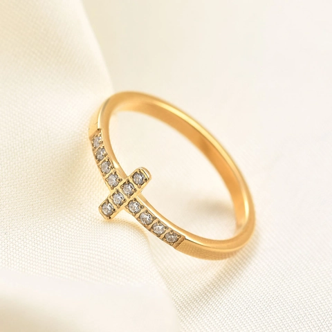 Minimalist Cross Ring 304 Stainless Steel Zircon Inlaid Religious Punk Style Jewelry For Men And Women
