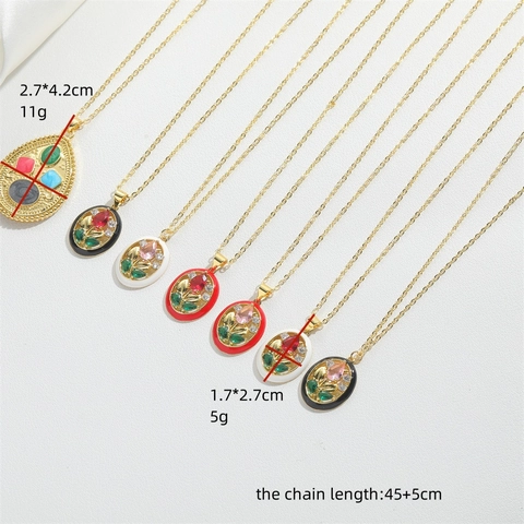 Collana Con Ciondolo a Fiore Zirconia Vintage Francese per Donna Catena in Rame Placcato Oro Smalto Floreale Botanico