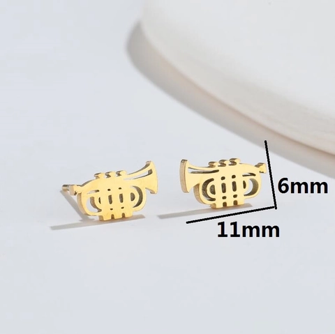 Roestvrijstalen Trompet Oorknopjes Retro Muziekinstrument Hoorn Vorm Minimalistische Sieraden Voor Dames