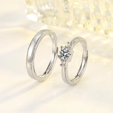 Romantic Couple Rings For Men Women Minimalist Copper Zircon Jewelry Adjustable Open Design With Milgrain Edge