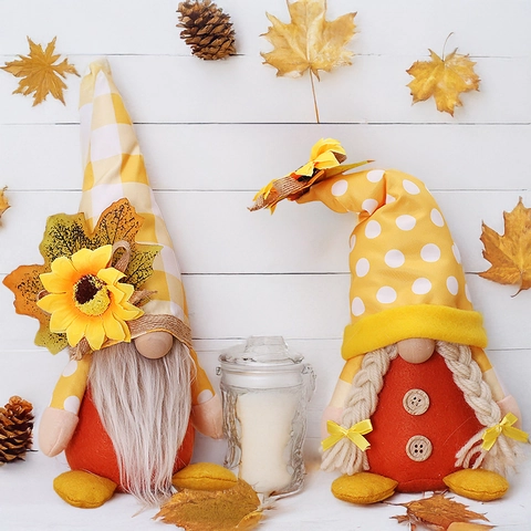 Gnome De Récolte D'automne En Peluche Tournesol Feuille D'érable Ornement De Table Tomte Suédois Fait Main Pour Décoration Maison