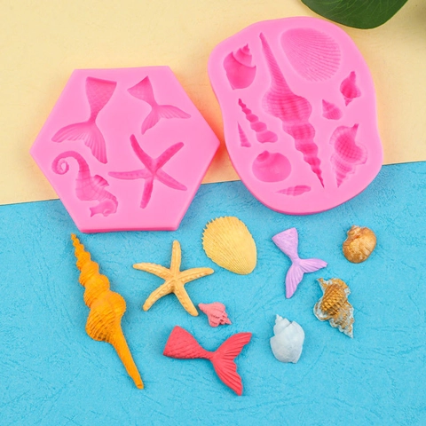Silicone Molds For Fondant Cake Decoration Ocean Series Seahorse Starfish Sea Turtle Shell Coral DIY Chocolate Baking