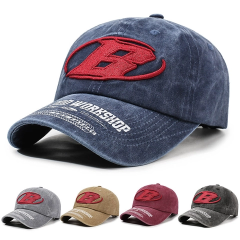 Cappello Da Baseball Cotone Lavato Vintage Ricamo Lettera B Regolabile Visiera Curva Cappello Sole Esterno Casual