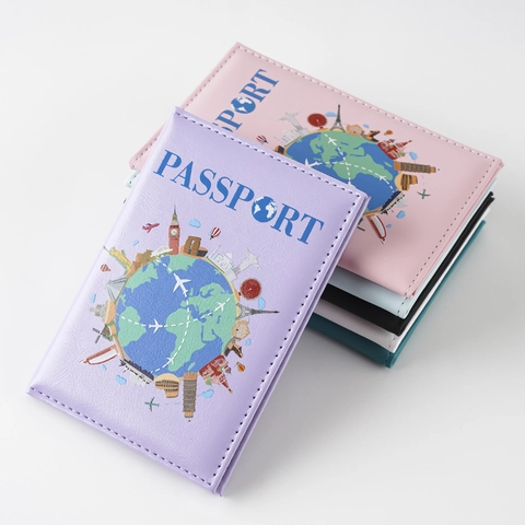 Passport Holder PU Leather World Landmarks UV Printing Travel Accessories Cover For Men Women Global Map Design