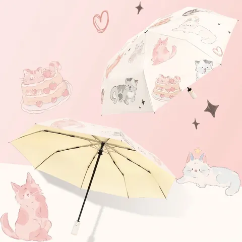 Ombrello Pieghevole Portatile Motivo Gatto Protezione Solare Pioggia Parasole Automatico Manuale Antivento Impermeabile Leggero