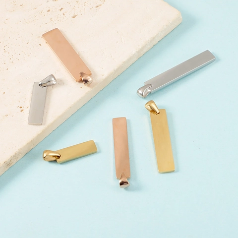 Stainless Steel Rectangle Bar Pendant Blank Engravable Tag Mirror Polished Minimalist DIY Jewelry Making Accessory