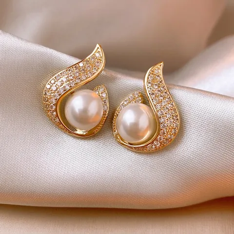 Boucles Doreilles Künstliche Perles Queue De Sirène Avec Tige En Argent Sterling 925 Zircon Plaqué Or Bijoux Élégants Pour Femmes