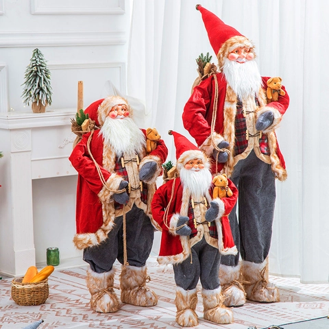 Statuetta Babbo Natale In Piedi Decorazione Di Natale Peluche Pelliccia Sintetica Ornamento Natalizio Arredamento Interno