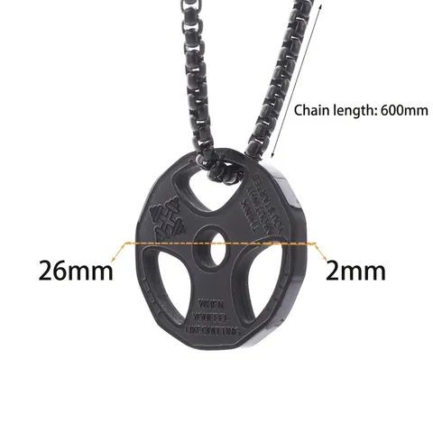 Men Stainless Steel Barbell Weight Plate Pendant Necklace Fitness Motivational Engraved Gym Jewelry