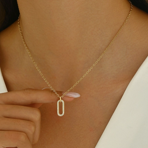 Collar Con Colgante Ovalado De Acero Inoxidable Micro Pave Circonita Diamante De Imitación Estilo Francés Joyería Para Mujer