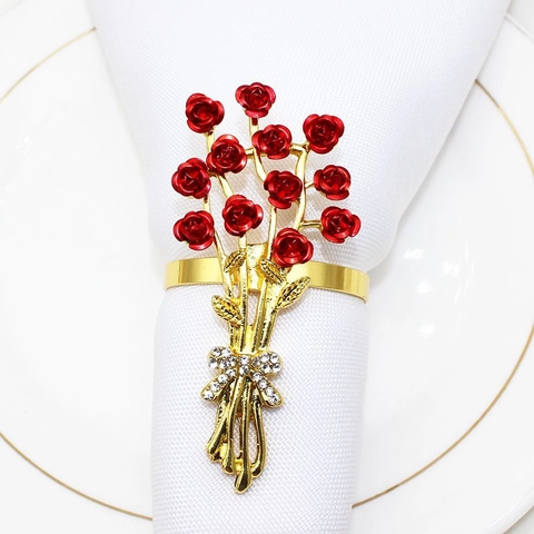 Anneaux Serviette Rose Coeur Alliage Strass Email Künstliche Perle Mariage Saint Valentin Décor Table Amour Cupidon Design