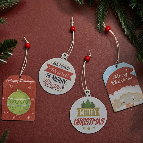 Ornamenti Appesi Di Natale In Legno Etichette Stampate Babbo Natale Albero Con Corda Perla Decorazione Albero Di Festa Casa