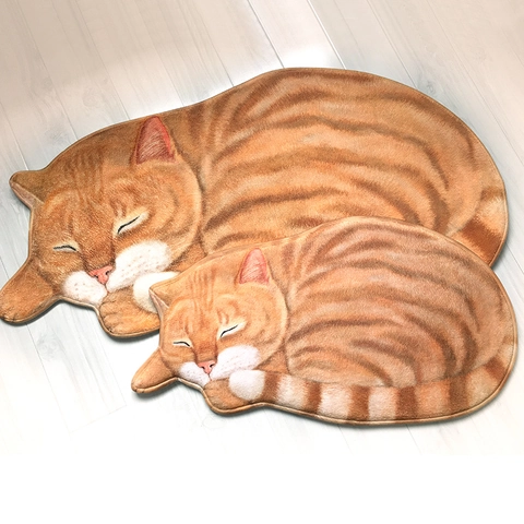 Realistic Cat Shaped Floor Mat Animal Print Rug Non-Slip Water Absorbent Decorative Carpet For Bathroom Bedroom Entrance