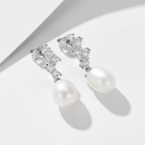 Eleganti Orecchini a Goccia in Argento Sterling 925 Con Perle d'Acqua Dolce e Zirconia Orecchini a Bottone Donna Gioielli