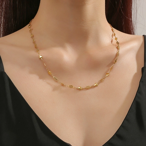 Collana Spliced Del Cuore Acciaio Al Titanio Maglia Perla Ovale Strutturata Catena Della Clavicola Gioielli Eleganti Per Donne Ragazze