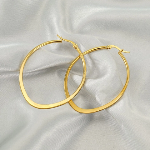 Boucles Doreilles Créoles Ovales Géométriques Acier Inoxydable Plaqué Or 18K Épais Bijoux Pour Femmes