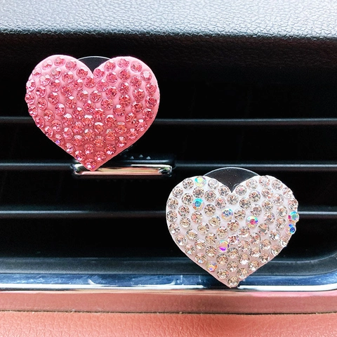 Car Air Vent Aromatherapy Clip Rhinestone Heart Shape Bling Car Perfume Diffuser Decoration Interior Accessories