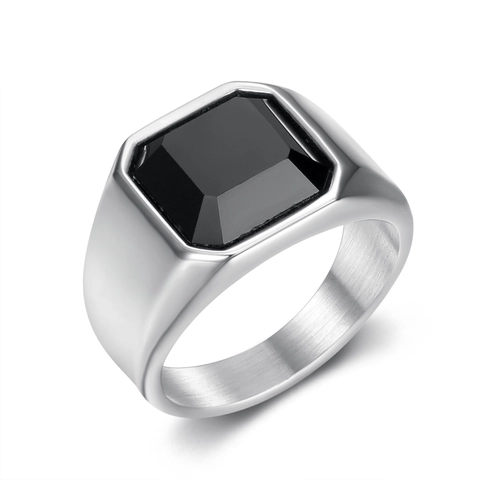 Minimalistischer Edelstahl Herren Siegelring Quadratischer Schwarzer Strass Eingelegt Vintage INS Stil Gold Silber Schwarz Fingerschmuck