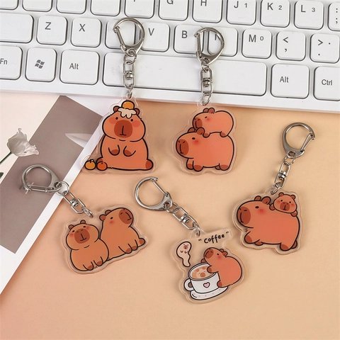 Porte-Clés Capybara Mignon Dessin Animé Acrylique Double Face Pendentif Animal Décoration Sac Cadeau Enfant