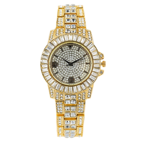 Orologio Da Donna Lusso Quarzo Con Strass Iced Out Bling Cristallo Metallo Orologio Da Polso Moda Elegante Gioielli