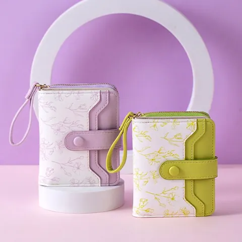 Cartera De Mujer Con Estampado Floral Cuero PU Embrague Plegable Con Correa De Mano Ranuras Para Tarjetas Estilo Romántico