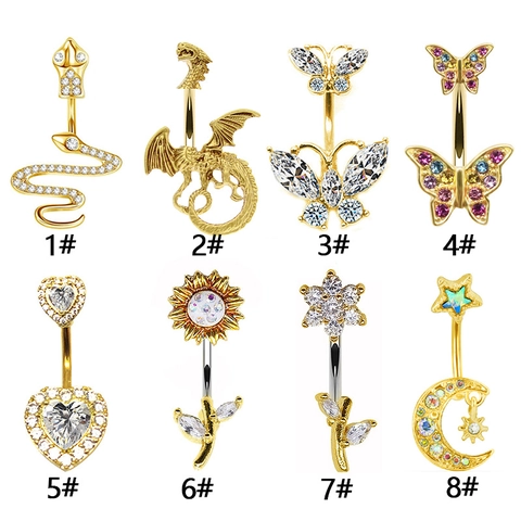 Piercing Ombelico Acciaio Inossidabile 316L Zircone Farfalla Serpente Drago Cuore Gioielli Per Il Corpo Per Donna