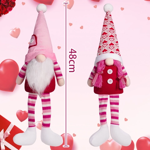 Gnomo dalle Gambe Lunghe di San Valentino Bambola di Peluche Senza Volto Cappello a Maglia con Motivo a Cuore Decorazione da Scrivania Regalo Romantico