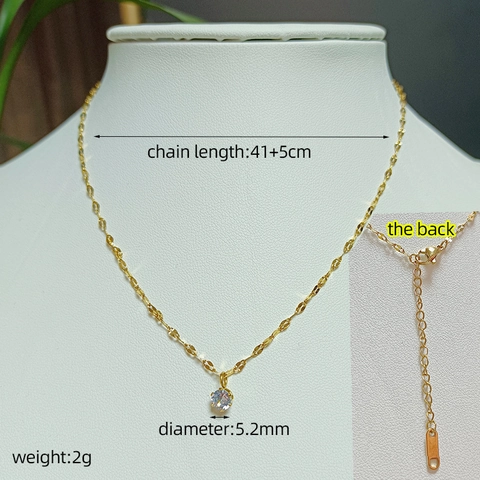 Minimalistische Hanger Ketting 18K Verguld Roestvrij Staal Enkele Ronde Zirkoon Zes Klauwen Sieraden Voor Dames