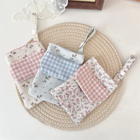 Trousse À Crayons En Tissu Gingham À Fleurs Japonaises Organisateur De Poche Pour Infirmière Polyester Coton Avec Bouton