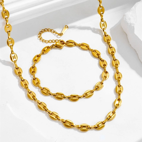 Stainless Steel Mariner Link Necklace And Bracelet Pig Nose Chain Hip Hop Minimalist Jewelry For Women Men Gold Silver