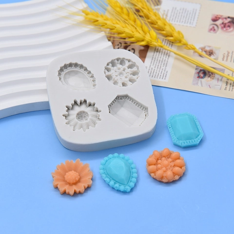 Gemstone Flower Shape Silicone Mold European Retro Fondant Cake Decoration Chocolate DIY Baking Tool Vintage