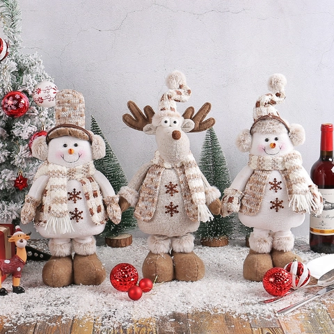 Adorno De Felpa De Navidad Piernas Retráctiles Muñeco De Nieve Reno Gorro De Punto Bufanda Decoración Festiva Para Hogar