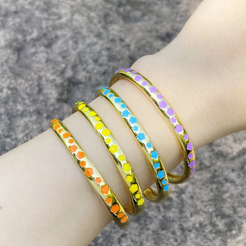 Bracciale Rigido Aperto A Forma Di C Con Smalto A Fiori Colorati Per Donna Braccialetto In Rame Regolabile Stile INS Gioielli